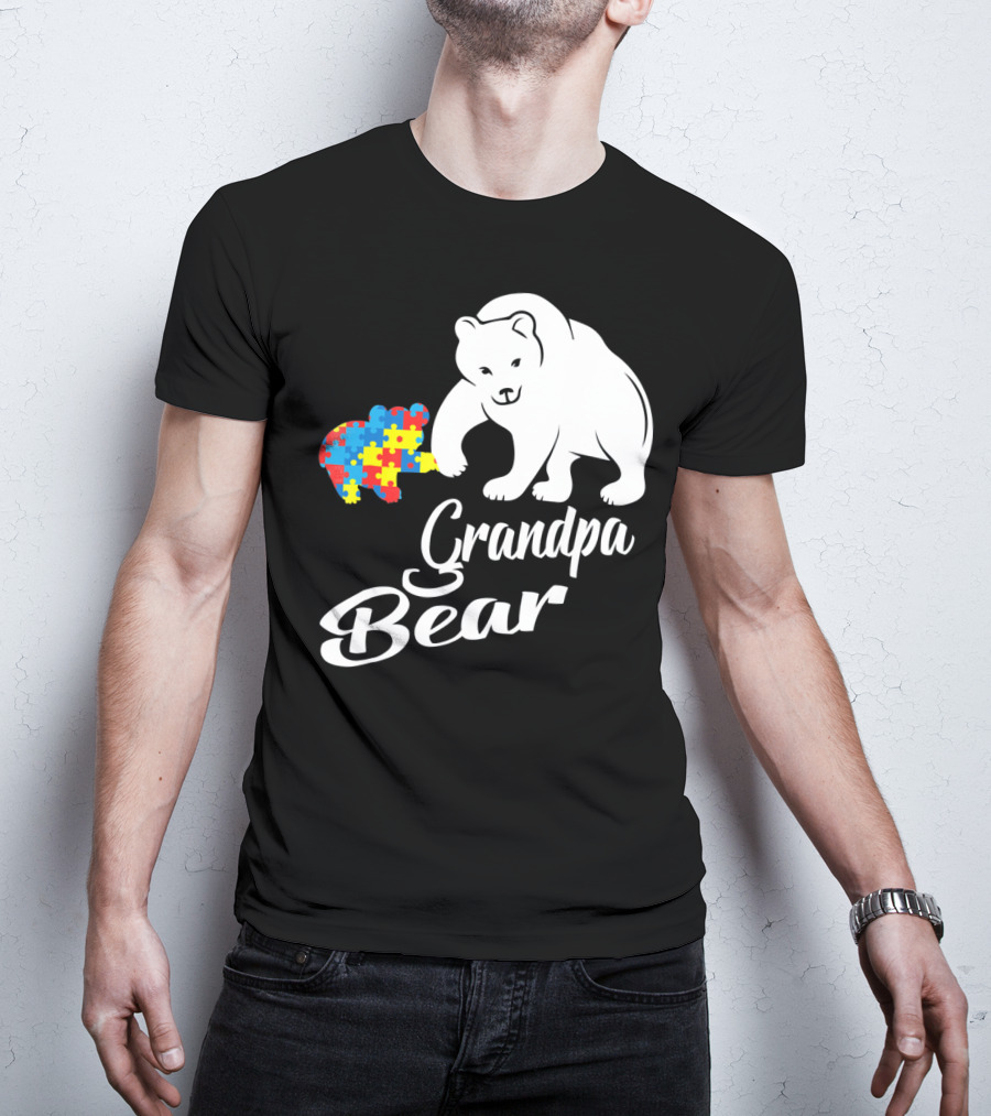 Grandpa Bear Autism Awareness Puzzle Bear T-Shirt