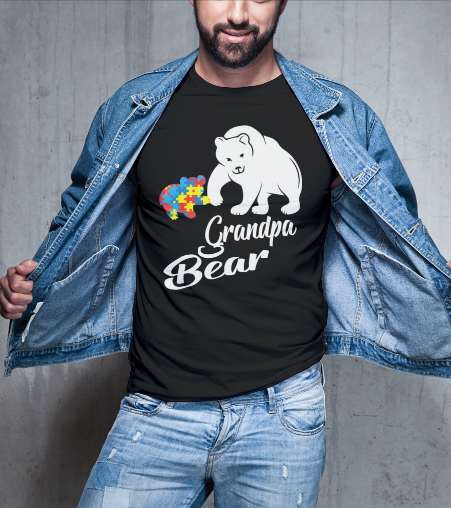 Grandpa Bear Autism Awareness Puzzle Bear T-Shirt