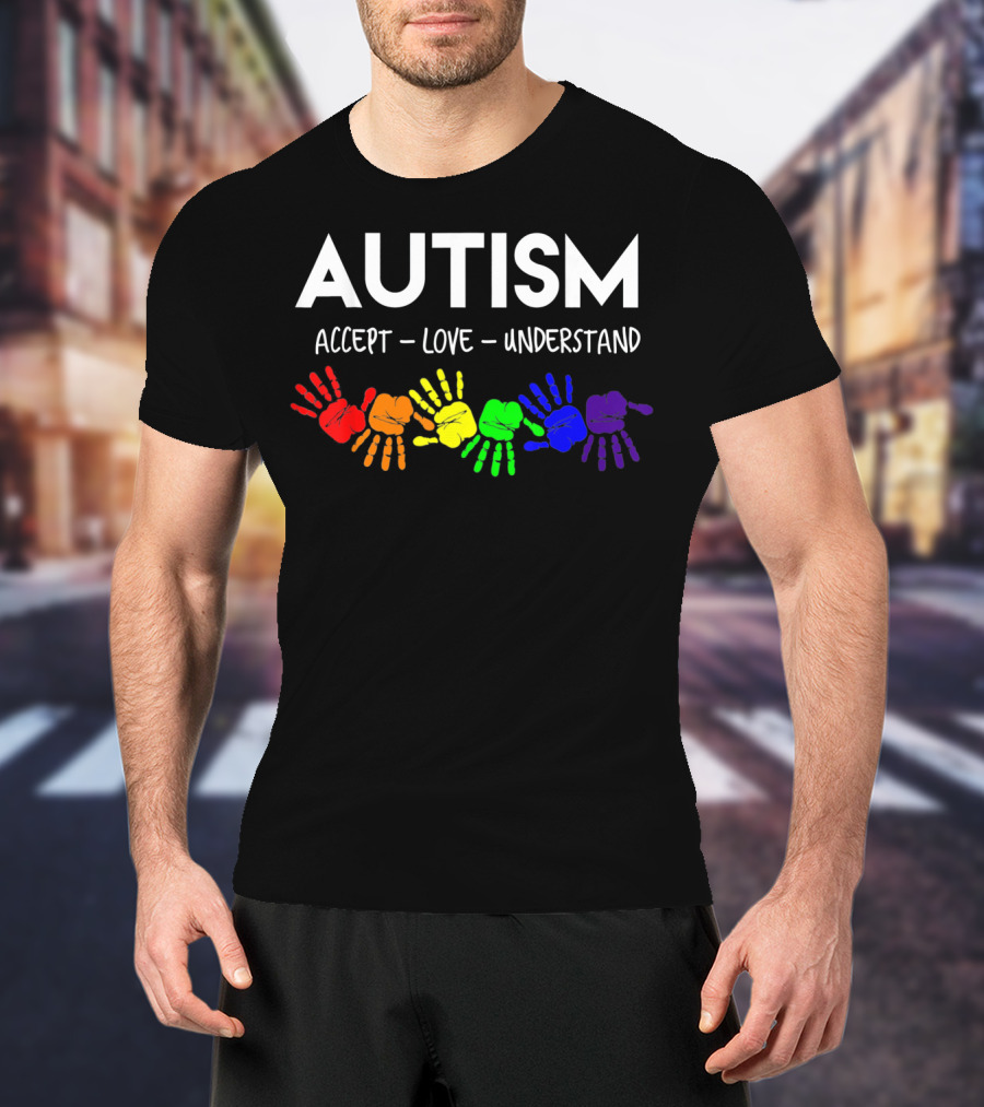 AUTISM Accept Love Understand Rainbow Handprints T-Shirt