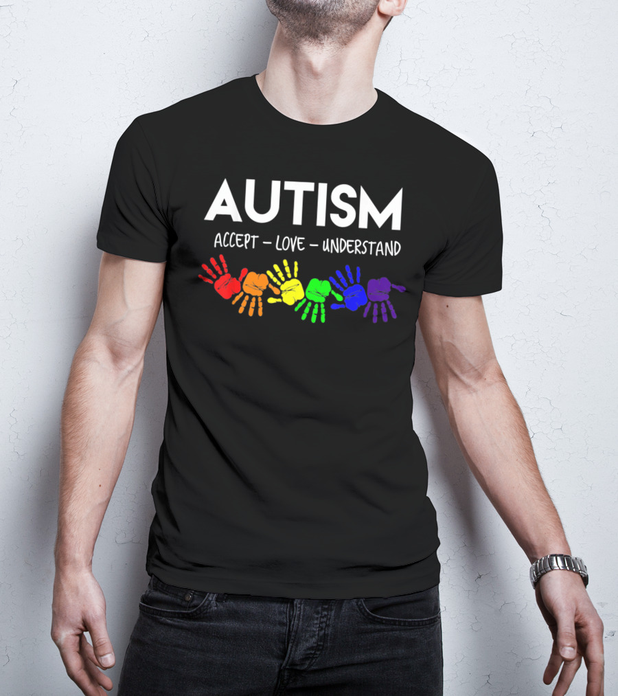 AUTISM Accept Love Understand Rainbow Handprints T-Shirt
