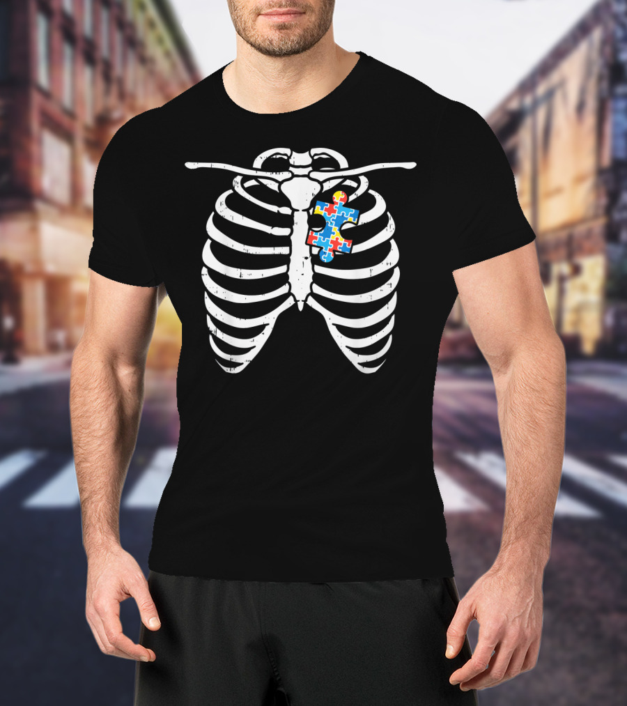 Autism Awareness Puzzle Piece Skeleton Ribcage X-Ray T-Shirt