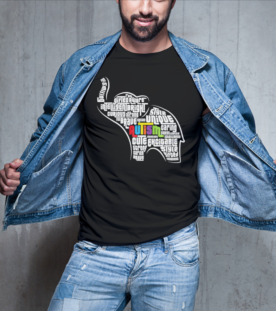 Autism Awareness Elephant Fun Intelligent Unique Excitable Gifted Bright Curious Strong Brave Cute Caring Innocent T-Shirt