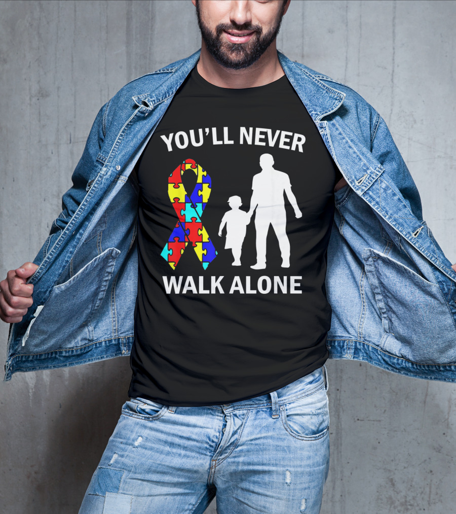 You'll Never Walk Alone Autism Dad And Son Puzzle T-Shirt