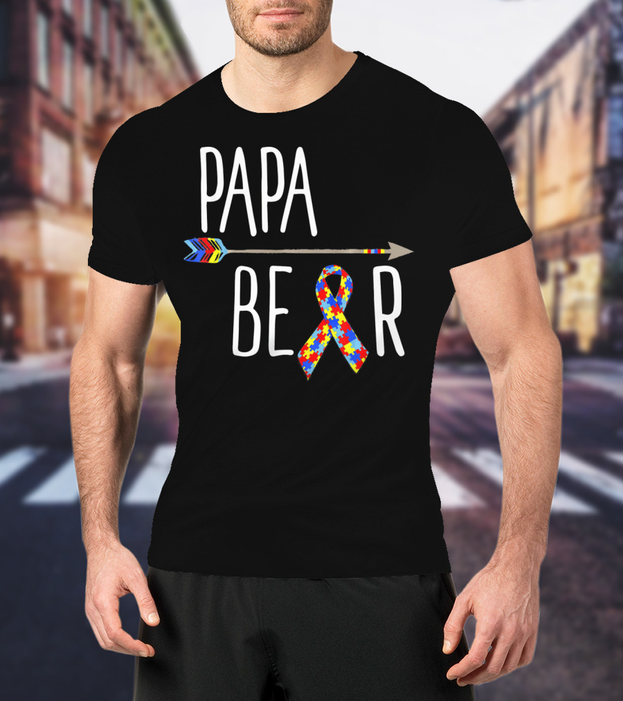 April Autism Awareness Papa Bear Puzzle Ribbon Arrow T-Shirt