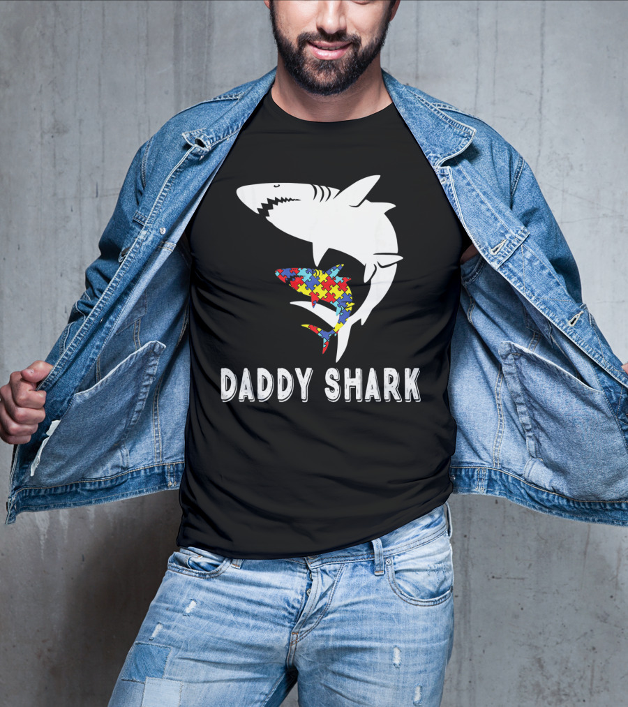 Daddy Shark Autism Awareness Puzzle Piece Sharks T-Shirt