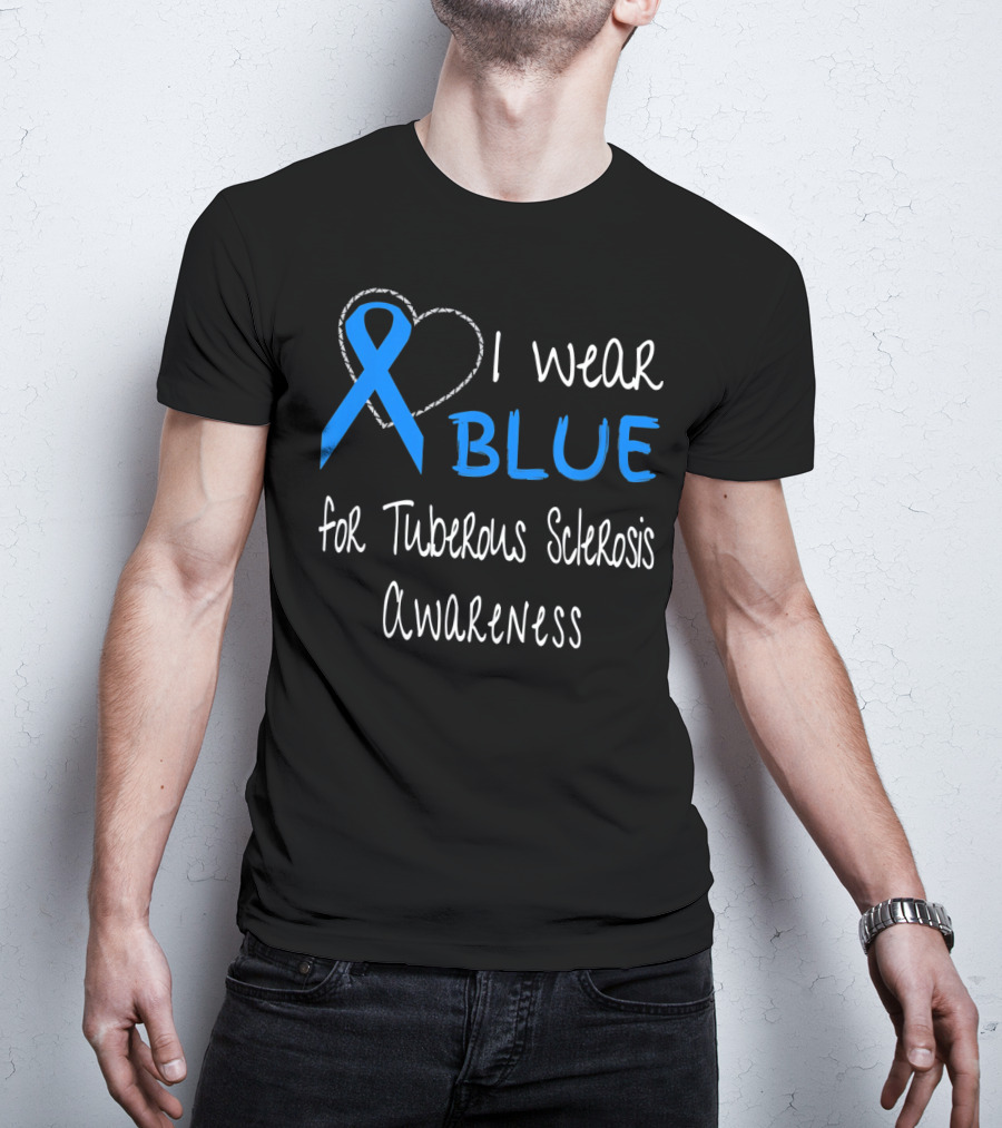 I Wear Blue For Tuberous Sclerosis Awareness With Heart Outline T-Shirt