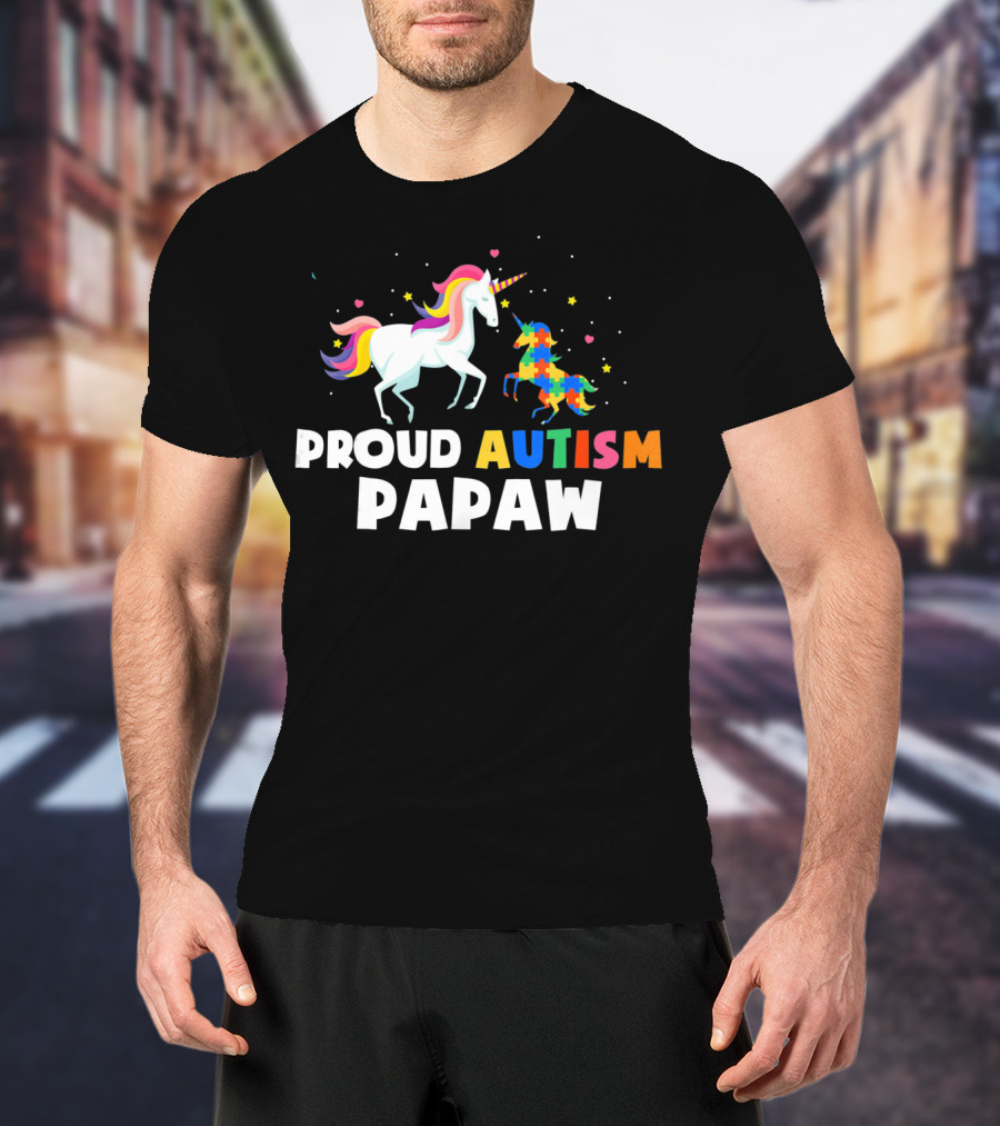 Proud Autism PAPAW Unicorn Autism Awareness T-Shirt