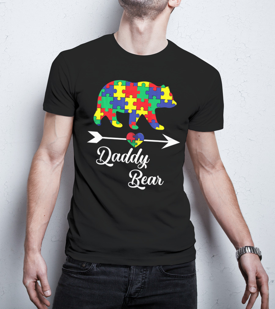 Daddy Bear Puzzle Heart Arrow Autism Awareness Dad T-Shirt