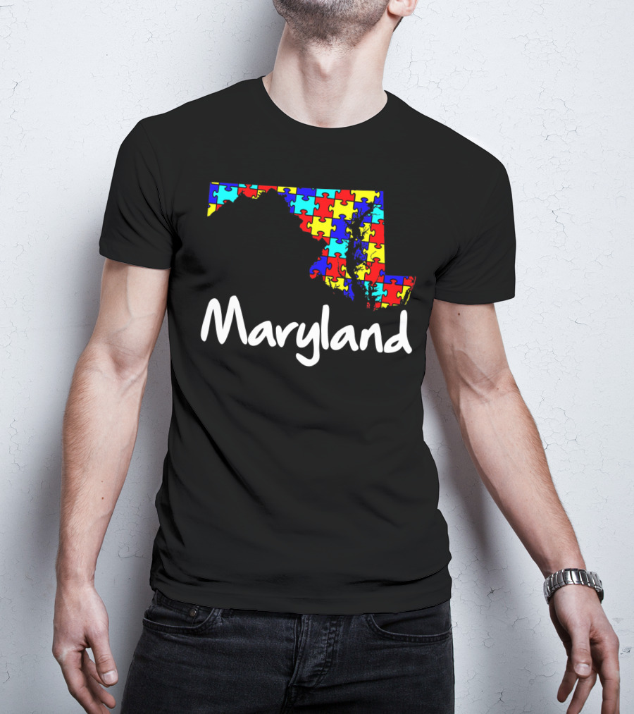 Maryland Puzzle Map Autism Awareness T-Shirt