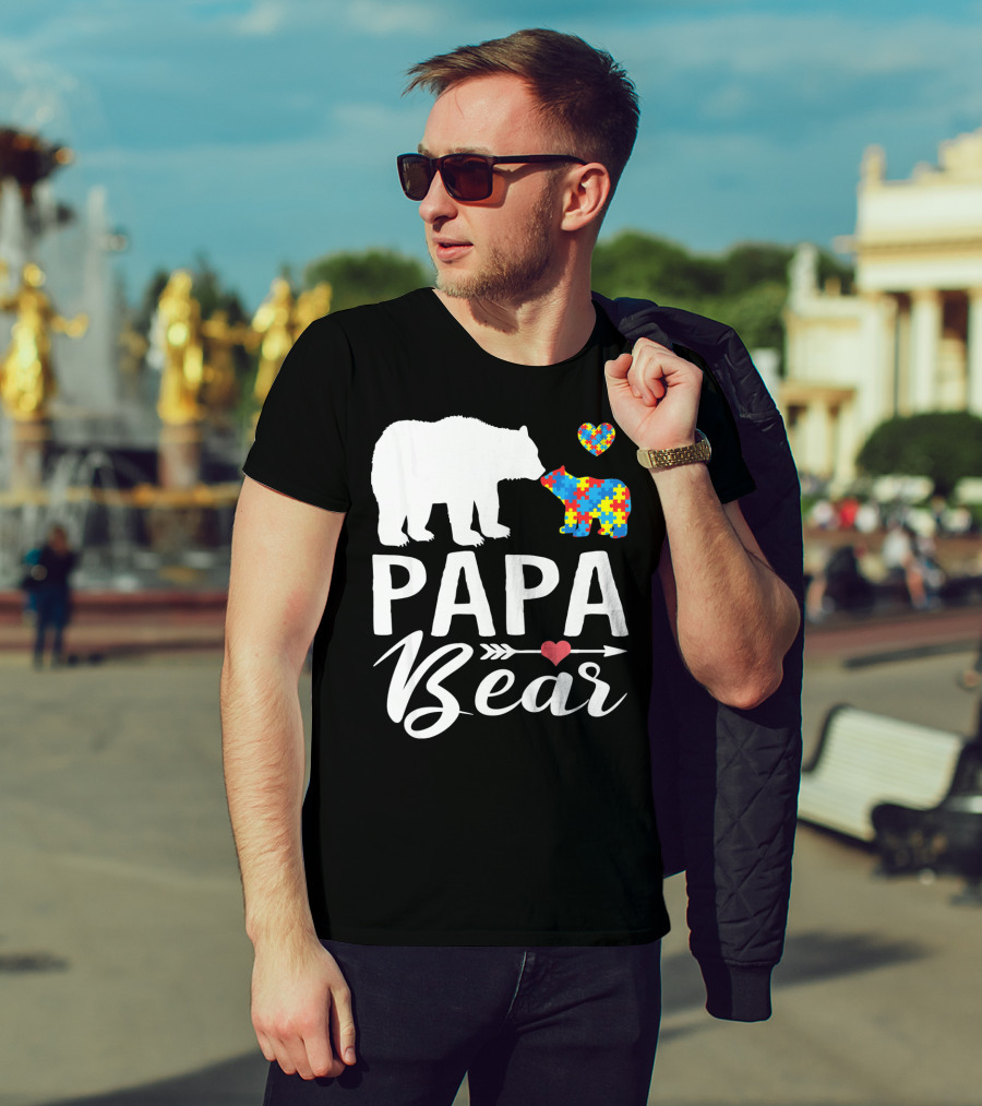 Papa Bear Autism Awareness Love Puzzle Heart Bear T-Shirt