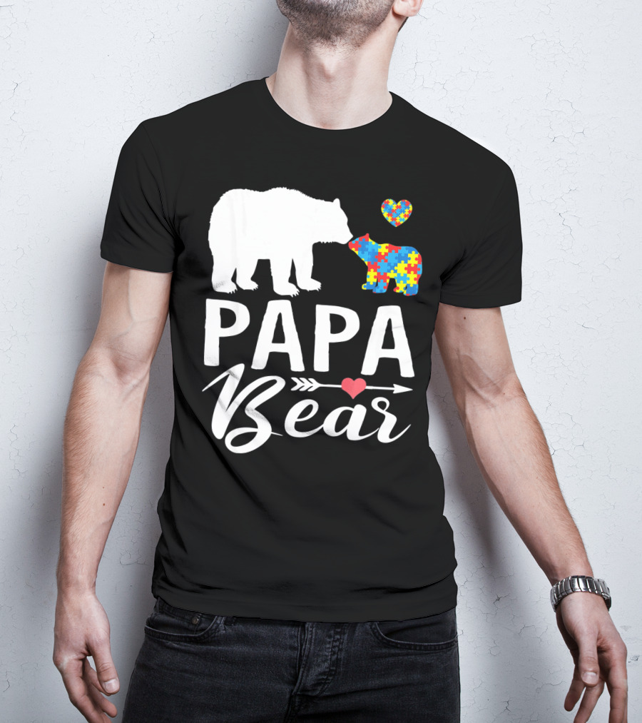 Papa Bear Autism Awareness Love Puzzle Heart Bear T-Shirt