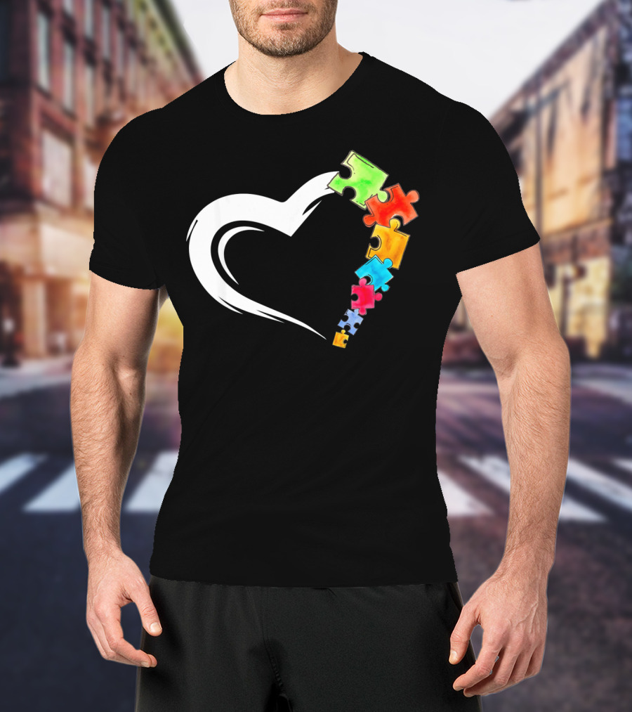 Autism Awareness Love Heart With Colorful Kind Puzzle Pieces T-Shirt
