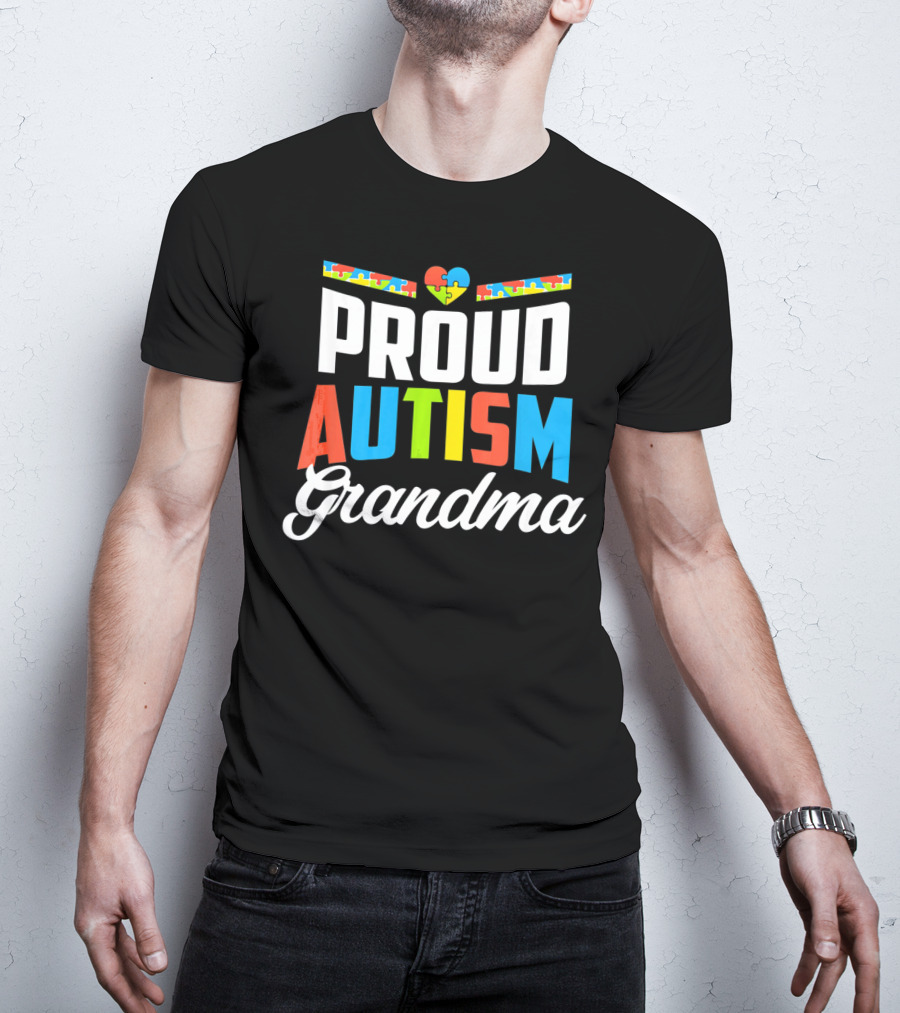 Proud Autism Grandma Puzzle Heart Awareness Support T-Shirt
