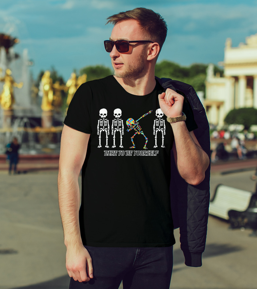 Skeleton Dabbing Autism Dare To Be Yourself T-Shirt