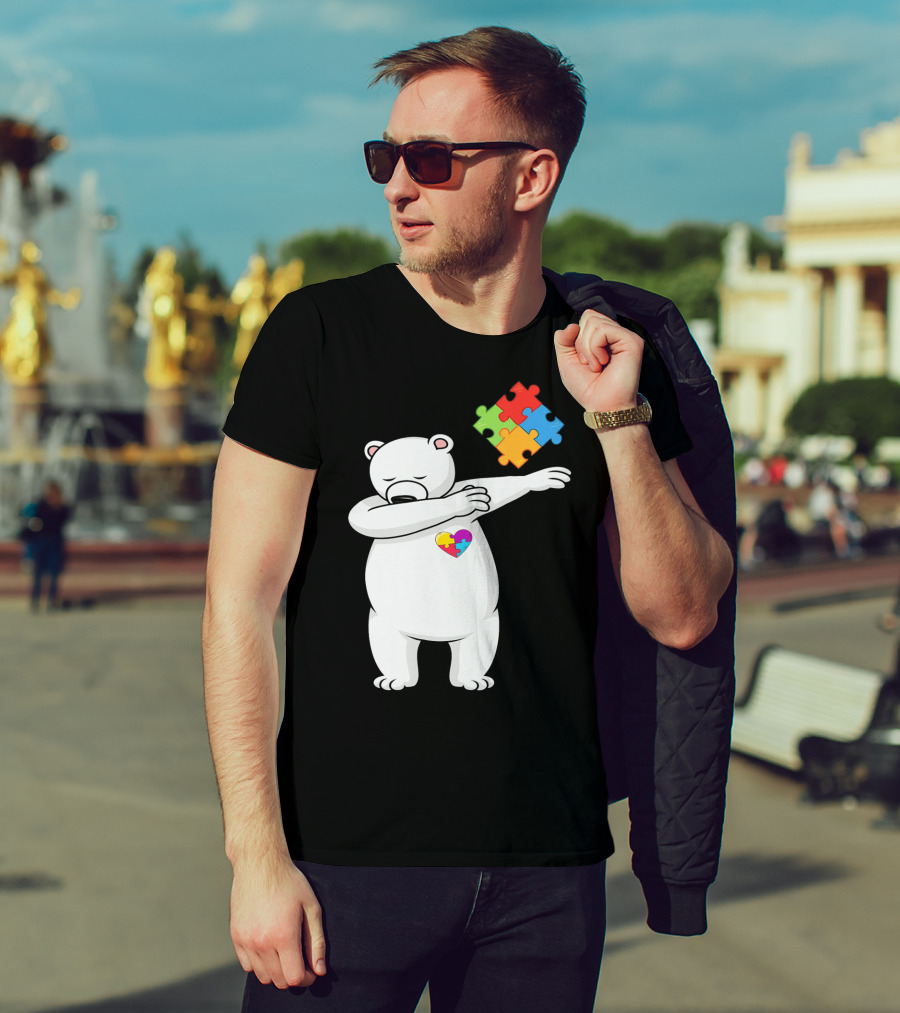 Dabbing Polar Bear Puzzle Piece Heart Autism Awareness T-Shirt