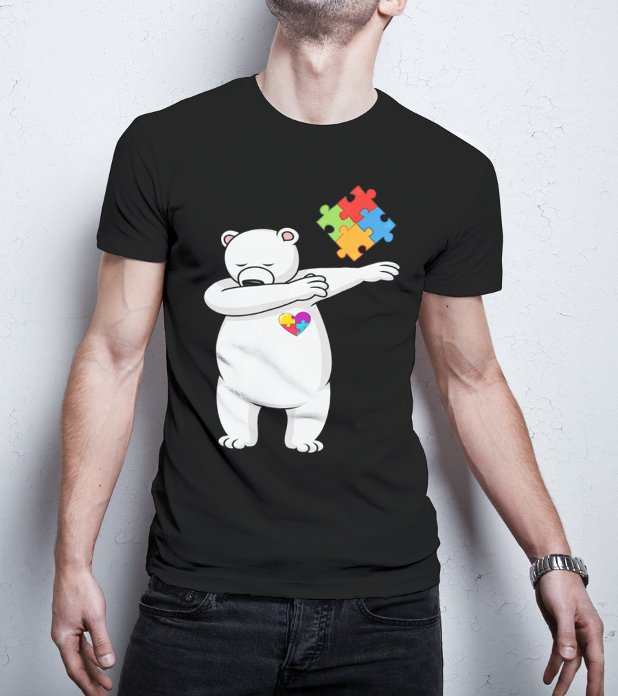 Dabbing Polar Bear Puzzle Piece Heart Autism Awareness T-Shirt