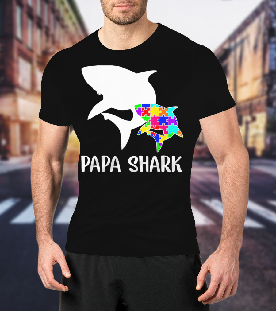 Papa Shark Autism Awareness Puzzle Shark T-Shirt