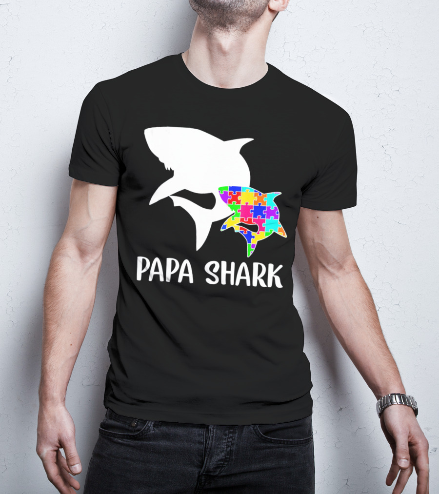 Papa Shark Autism Awareness Puzzle Shark T-Shirt