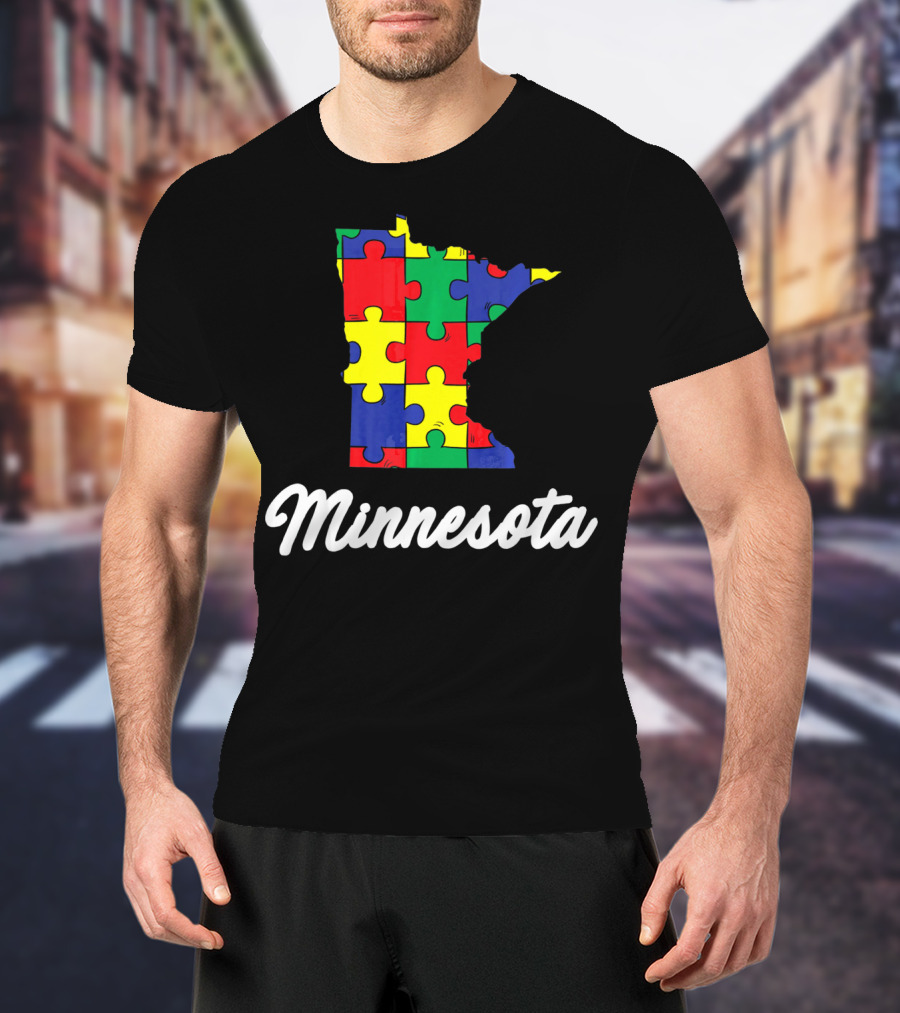 Minnesota Autism Awareness Puzzle Map T-Shirt