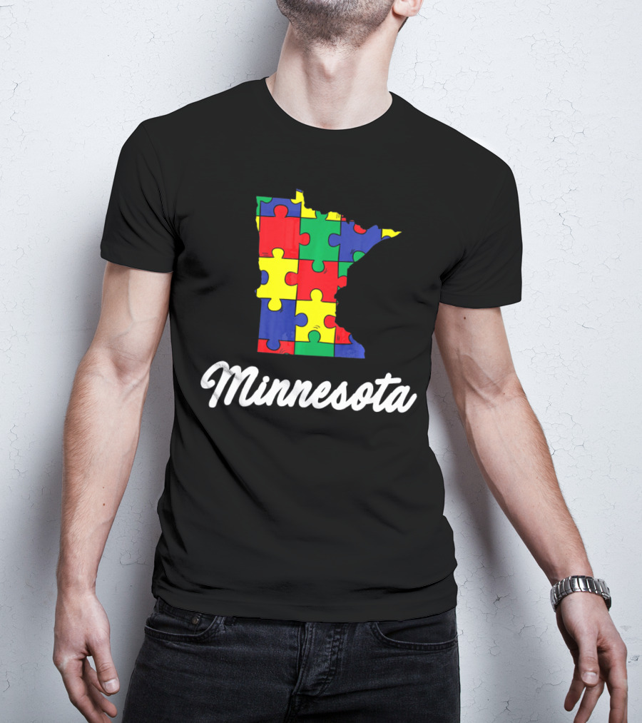 Minnesota Autism Awareness Puzzle Map T-Shirt