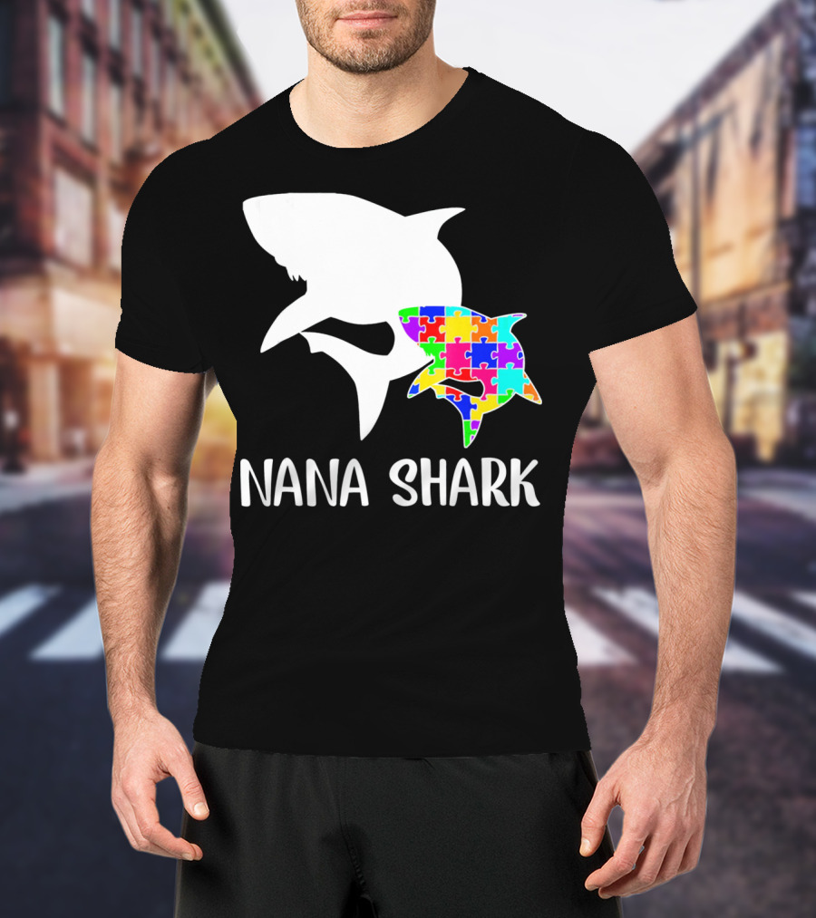 Nana Shark Puzzle Autism Awareness T-Shirt