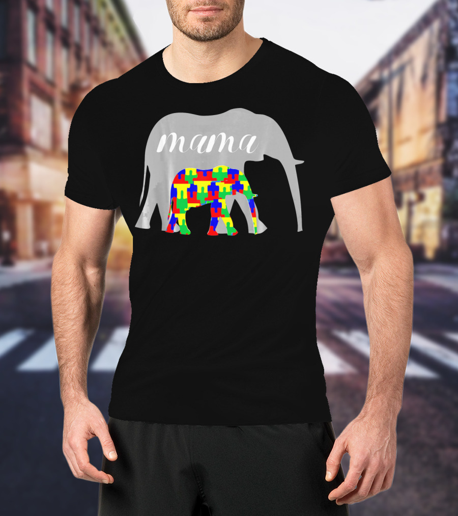 Mama Elephant Puzzle Autism Awareness T-Shirt