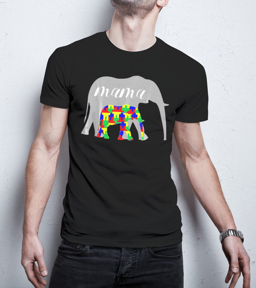Mama Elephant Puzzle Autism Awareness T-Shirt