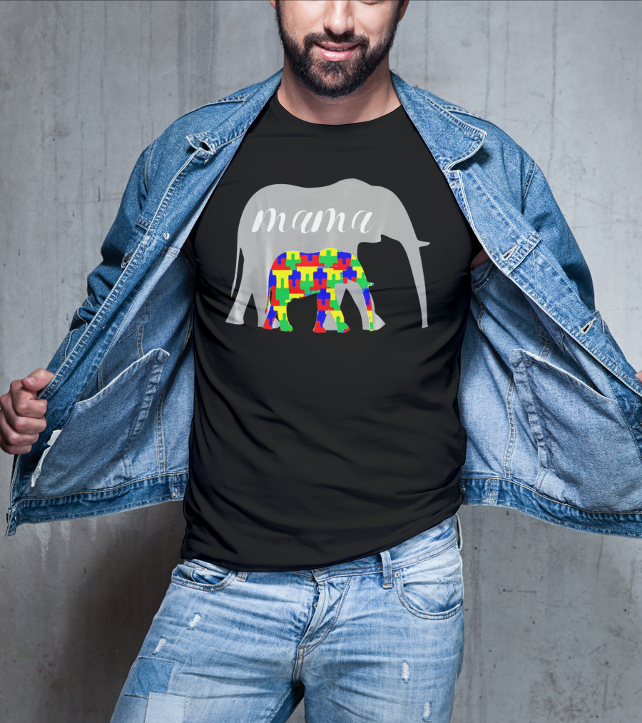 Mama Elephant Puzzle Autism Awareness T-Shirt