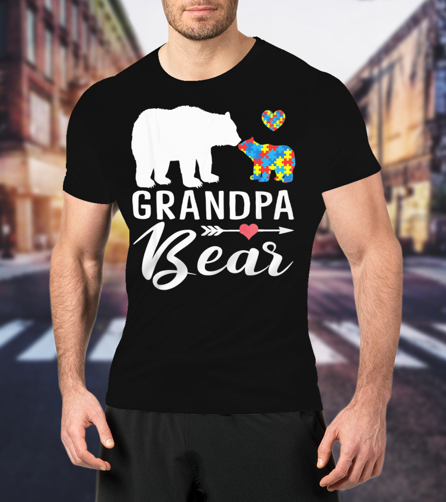 Grandpa Bear Autism Awareness Puzzle Heart Love T-Shirt