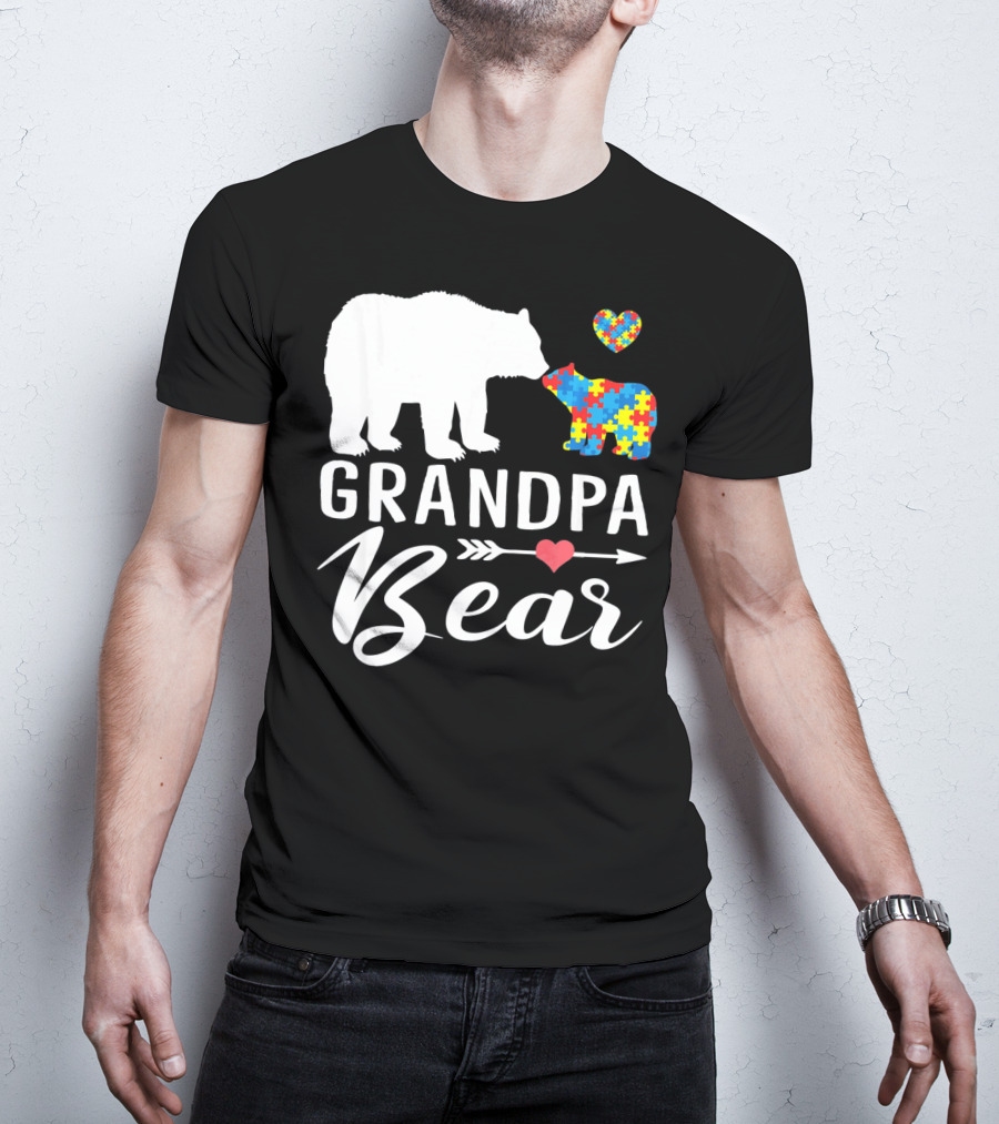 Grandpa Bear Autism Awareness Puzzle Heart Love T-Shirt
