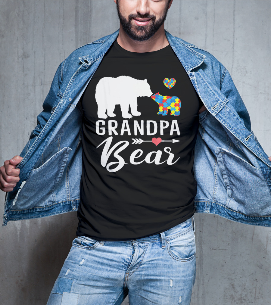 Grandpa Bear Autism Awareness Puzzle Heart Love T-Shirt