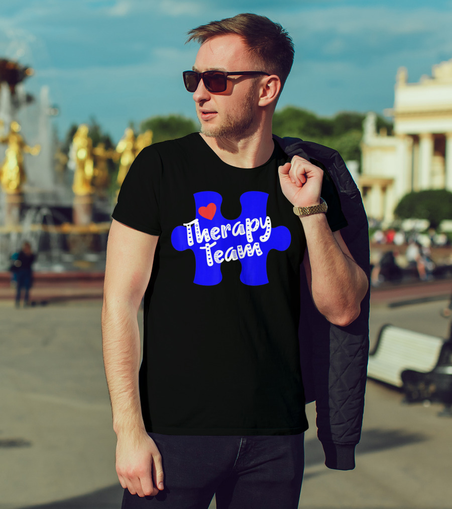 Therapy Team Blue Puzzle Heart Autism Awareness T-Shirt