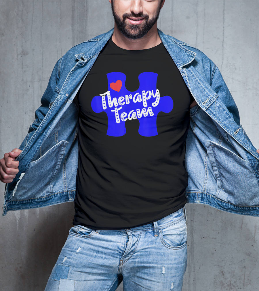 Therapy Team Blue Puzzle Heart Autism Awareness T-Shirt