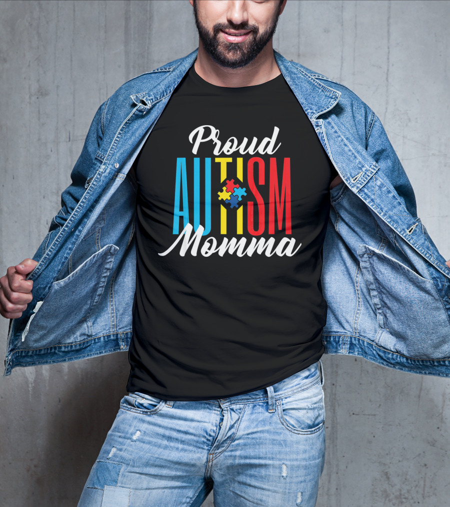 Proud Autism Momma Awareness Puzzle Pieces T-Shirt