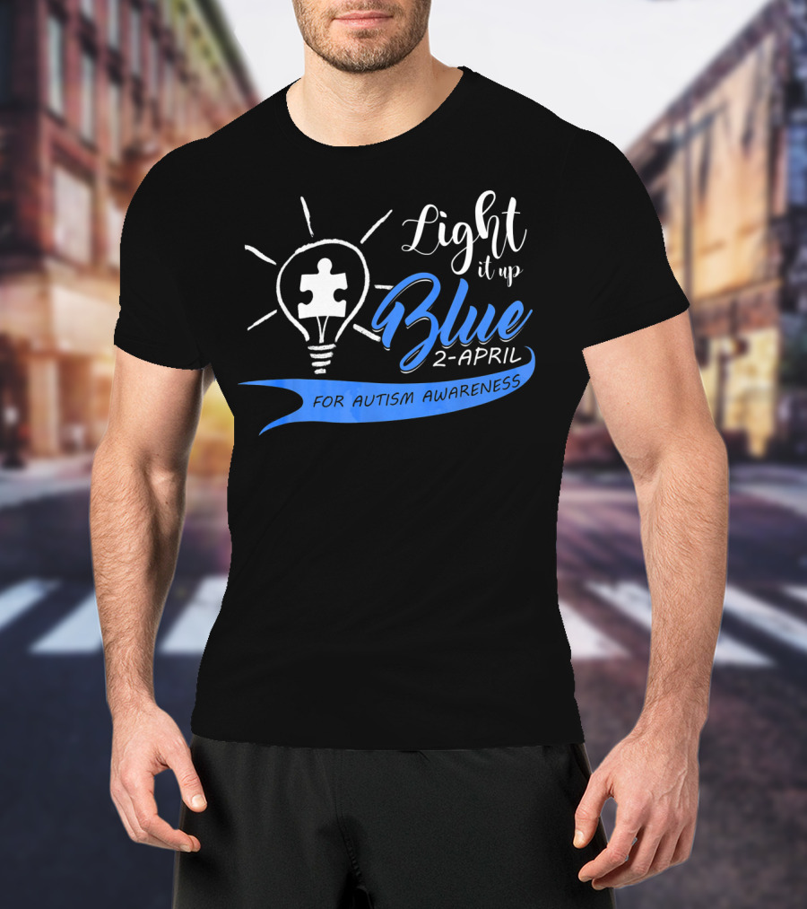 Light It Up Blue 2-April For Autism Awareness Puzzle Bulb T-Shirt