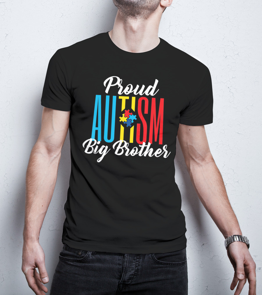 Proud Autism Big Brother Awareness Puzzle Colors T-Shirt