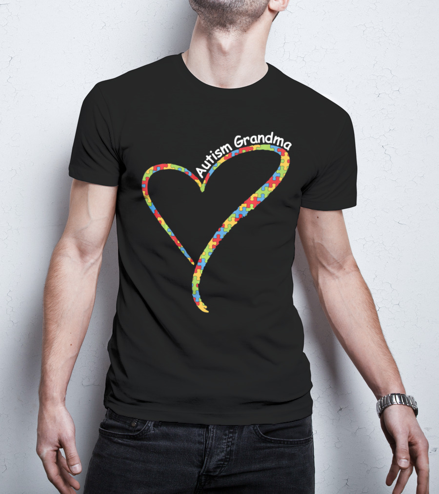 Autism Grandma Heart Puzzle Autism Awareness T-Shirt