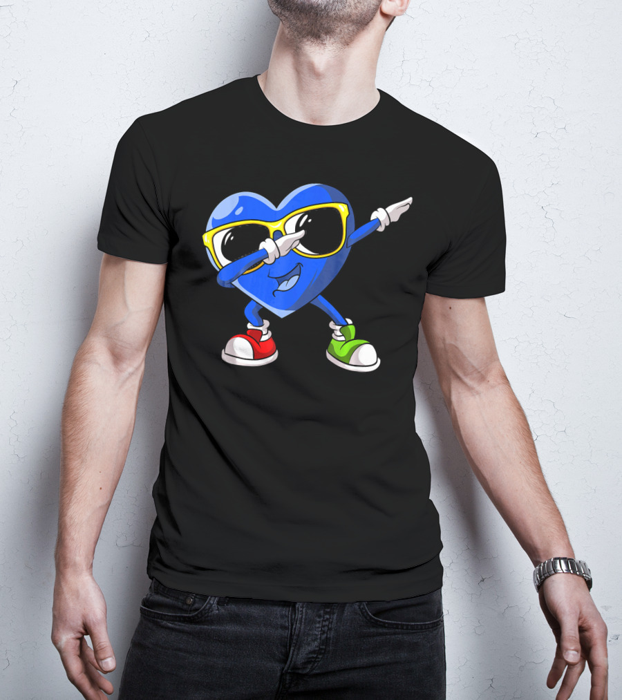 Autism Awareness Dabbing Heart Blue Love Sunglasses Red Green Shoes T-Shirt