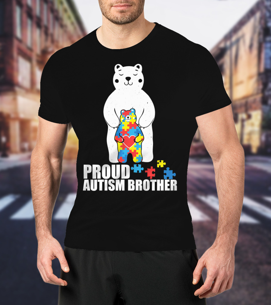 Proud Autism Brother Puzzle Bear Heart T-Shirt
