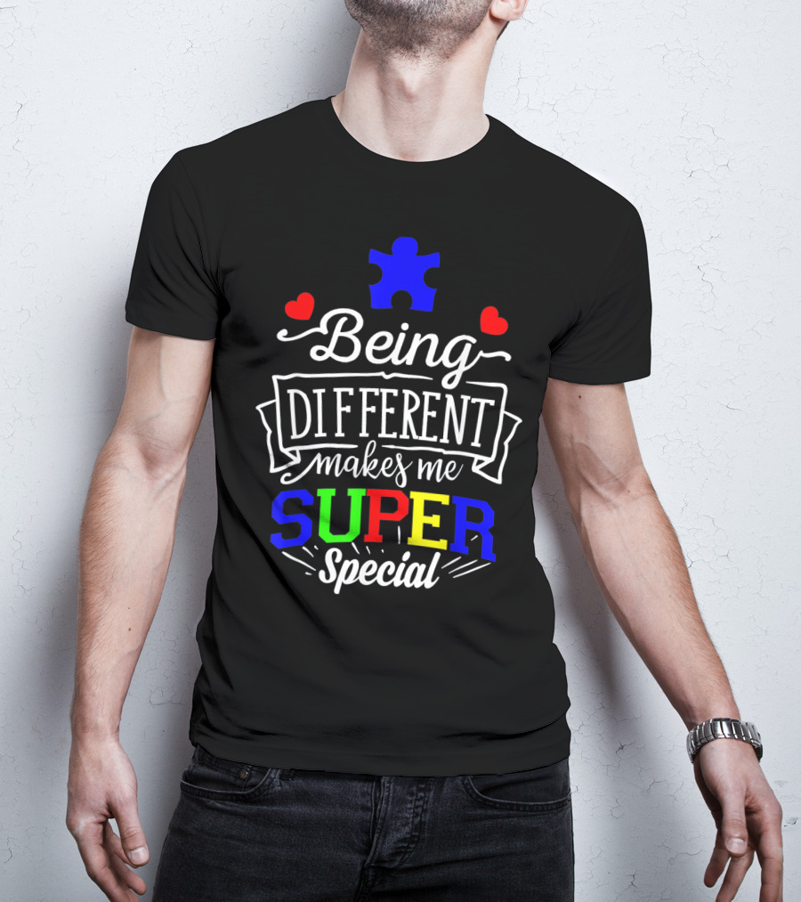 Being Different Makes Me Super Special Puzzle Piece Hearts T-Shirt