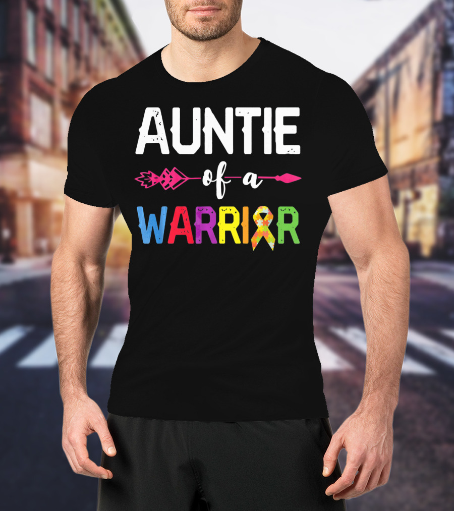 Auntie Of A Warrior Autism Awareness Colorful Puzzle T-Shirt