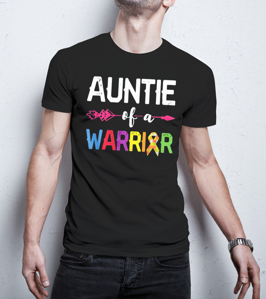 Auntie Of A Warrior Autism Awareness Colorful Puzzle T-Shirt