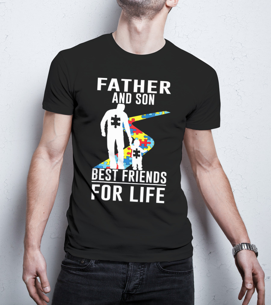 Father And Son Best Friends For Life Puzzle Piece Autism Awareness T-Shirt