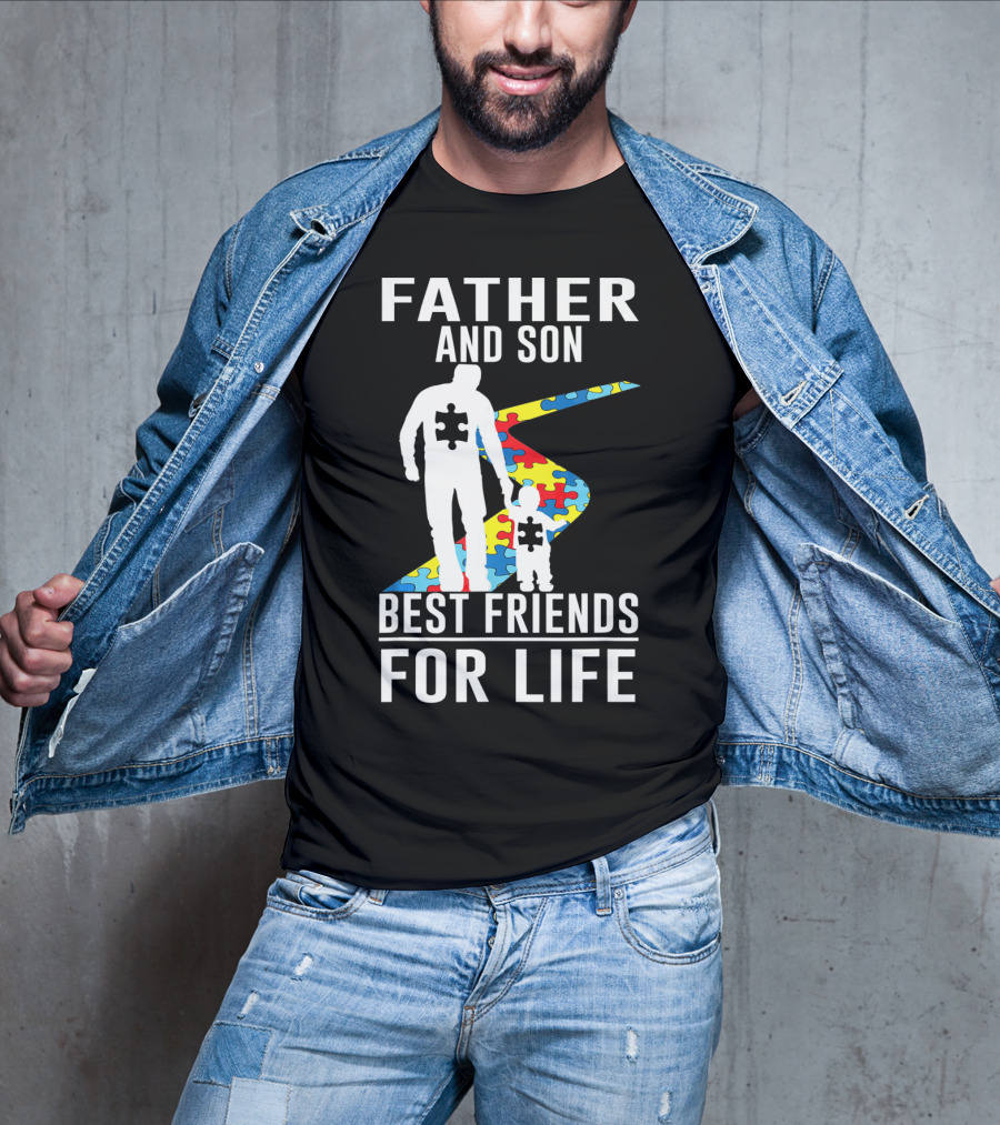 Father And Son Best Friends For Life Puzzle Piece Autism Awareness T-Shirt