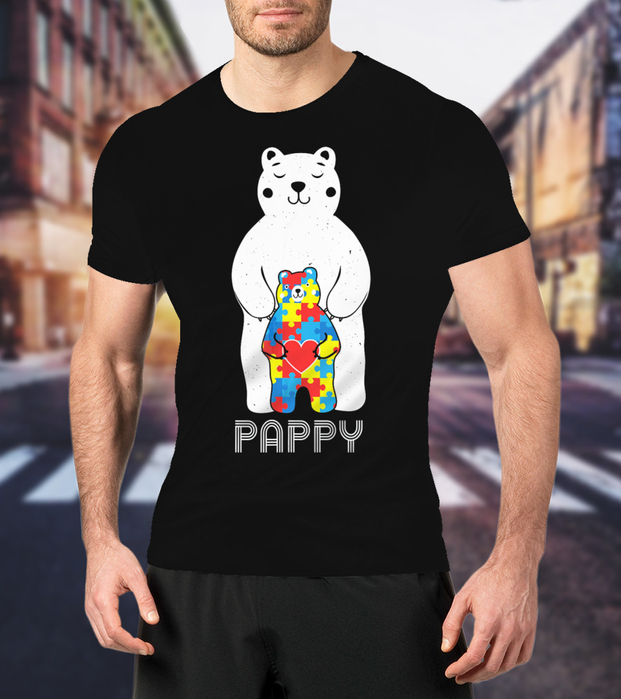 Pappy Bear Autism Awareness Love Puzzle Heart T-Shirt