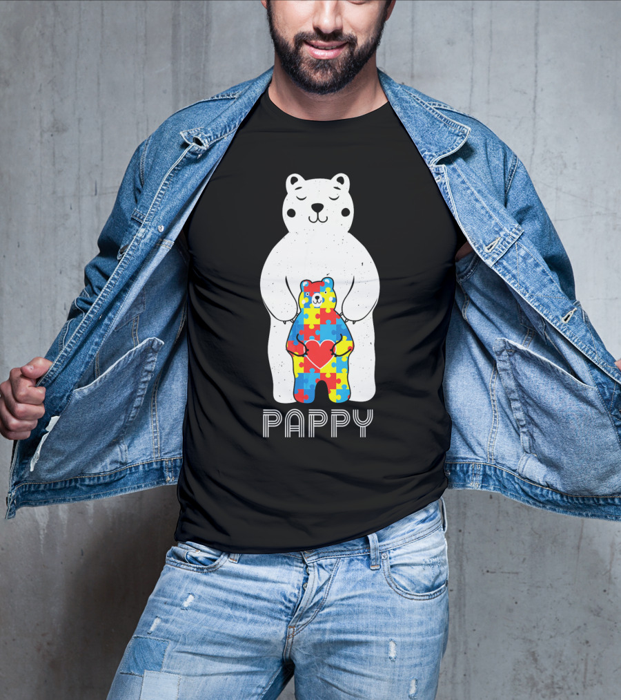 Pappy Bear Autism Awareness Love Puzzle Heart T-Shirt