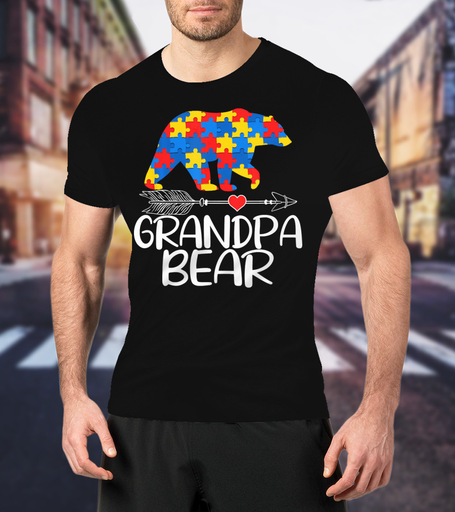 Grandpa Bear Autism Awareness Puzzle T-Shirt