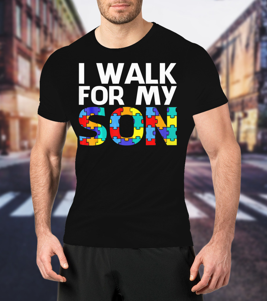 Autism Awareness I Walk For My Son Puzzle Piece T-Shirt