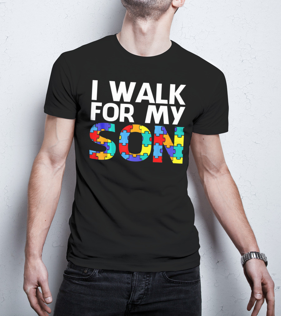 Autism Awareness I Walk For My Son Puzzle Piece T-Shirt
