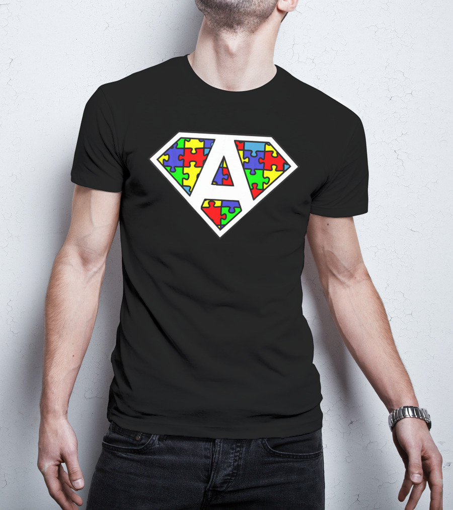 Autism Awareness Superhero Puzzle Shield Emblem T-Shirt